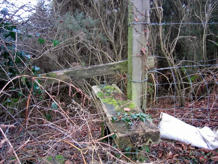 Photograph: 2007: No sign, rotten stile, path obstructed by gorse bushes
